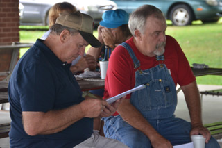 Steve Elliott, right, with Clinton County Farmers Union President Walt Streber in August 2014.